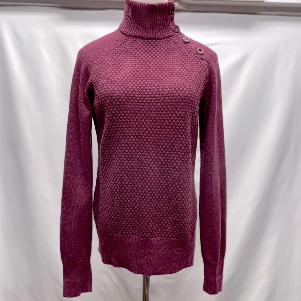 North Face Knit Button up Neck Turtleneck Sweater Burgundy Sz Large